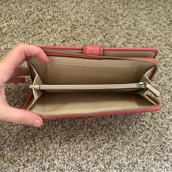 COACH Legacy Signature C Khaki Pink Jacquard Leather Zip Around Wallet Vintage - Picture 4 of 12